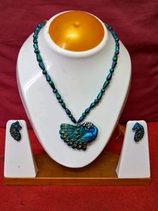 Handmade Peacock Terracotta Jewellery Set