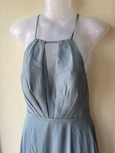 Elegant Dusty Blue Halter Azazie Dress (A8)