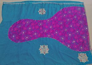 Blue and pink Stones saree