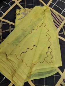 Yellow Floral Embroidered Saree