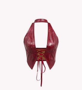 Red Faux Leather Corset Halter Top