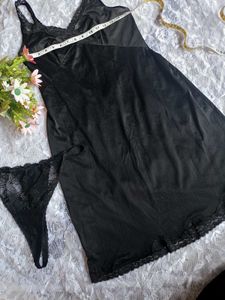 Black Lace Trim Slip Dress