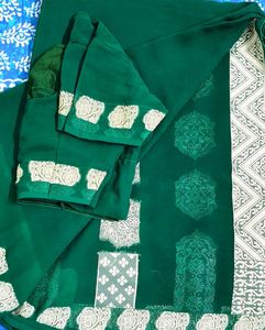 Emerald Green Gorgeous Saree With Blouse