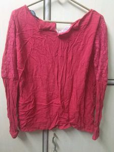 Red Lace Sleeve Top