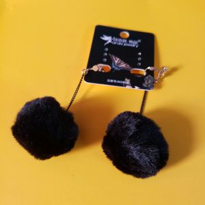 Black Pom Pom Earrings