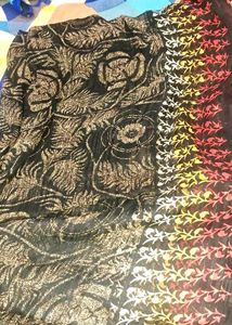 Satin Patti New Black Saree