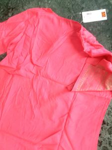 Coral &amp; Gold Print Kurti Plazo Set