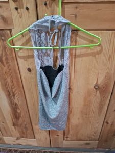 Elegant Grey Halter bckless dress