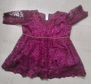 1 Yr Baby Girl Wine Ethnic Kurta Set