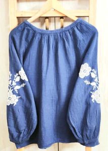 Embroidered Blue Peasant Blouse Size'44