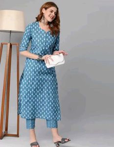 Blue Printed Kurti Set