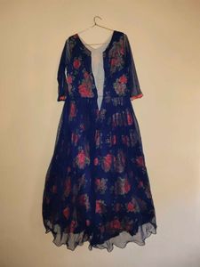 Elegant Blue Floral Gown Dress