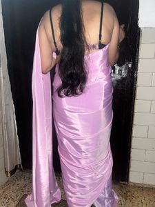 Pink crepe saree