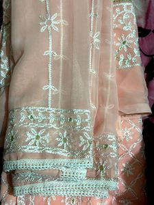 Peach Embroidered Dress Material