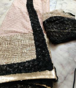 Net And Velvet Border Saree With Desiner Blouse