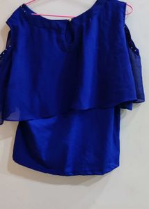 Blue Light Weight Cold Shoulder Crop Top