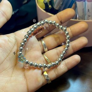 Silver Pair Beaded Bracelet Handmade
