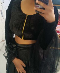 Elegant Black Velvet Lehenga Choli Set