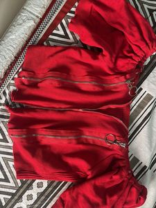 Red Zipper Crop Top