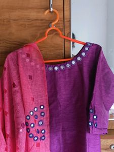 Stitched Churidar Top And Shawl