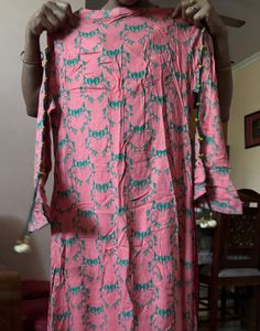 Pink Floral Print Dress Kurti