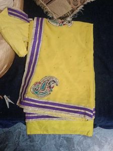 Yellow And Purple Sari In Good Condition