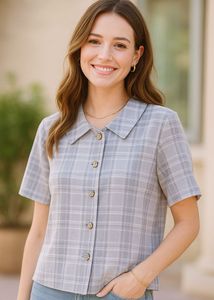 Grey Bluish Plaid Button-Down Shirt
