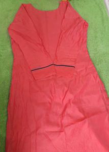 Coral &amp; Navy Embroidered Kurta Set