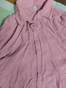 Pink Asymmetrical Hem Shirt Dress