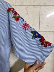 Striped Embroidered Top
