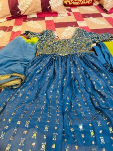 Elegant Blue Embellished Anarkali Suit