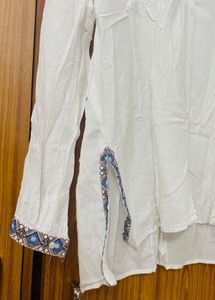 White Embroidered Button-Down Shirt