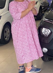 Pink Ankle Length Flared Dress