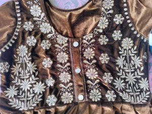 Brown Embroidered Kurta Set With Palazzo And Stole