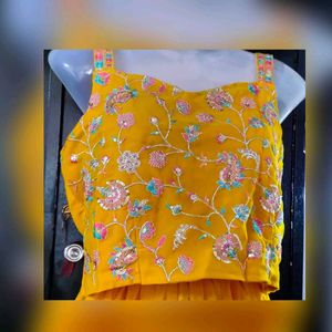 Women Yellow Ethnic Gown With Shrug ( 3 Piece Set)
