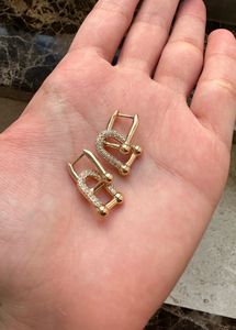 Gold Double Hoop Earrings with Diamonds