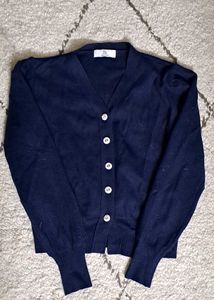 Rhinestone Navy Blue Cardigan With Puffed Sleeves