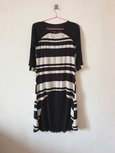 Striped Black & White High-Low Kurti