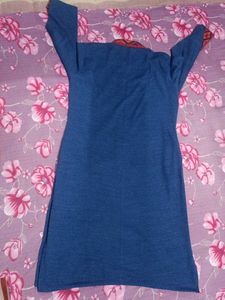 Boho Chic Blue Dress with Geometric Trim