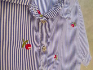 BLUE &amp; WHITE STRIPED EMBROIDERY HALF SLEEVE SHIRT