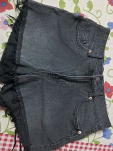 Frayed Black Denim Shorts