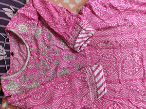 Pink Printed Anarkali Kurta Set