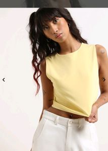 Nuon Yellow Cotton Blend Crop T-Shirt
