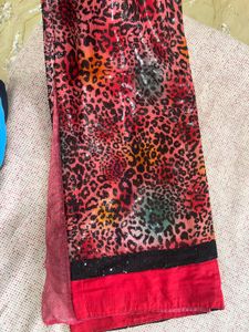 Sequins Red Saree With Blouse