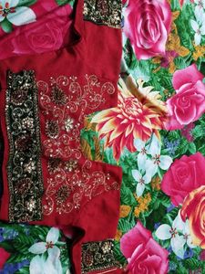 Elegant Red Embroidered Saree
