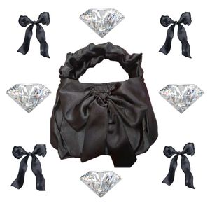 Pinterest Aesthetic Satin Bow Black Handbag