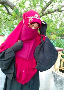Elegant Red Niqab with Nose Pice