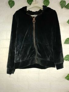Black Velvet Zip-Up Hoodie