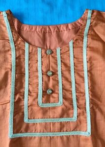Brown Kurti with Decorative Neckline