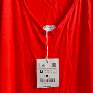 Zara (Spain) Size M Red Maxi Cotton Dress